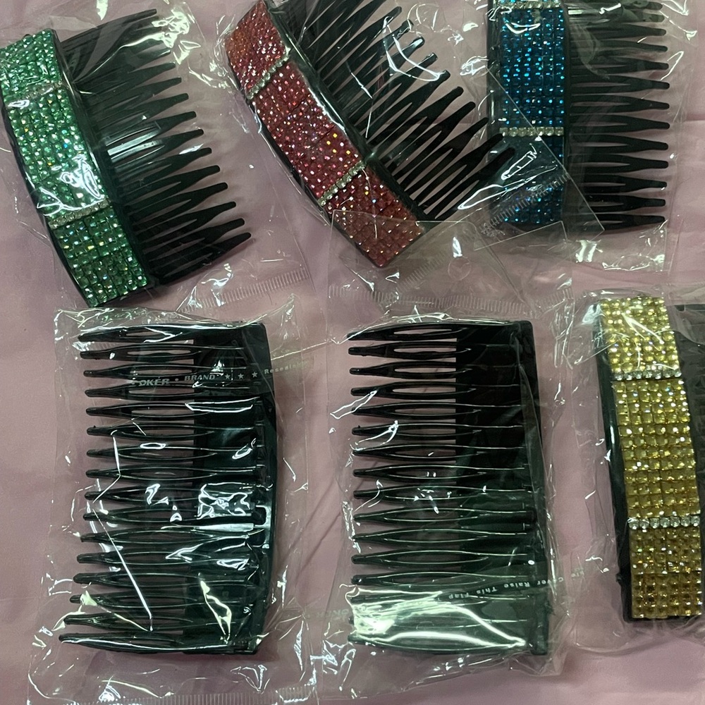 Set of Rhinestone Hair Combs in Various Colors